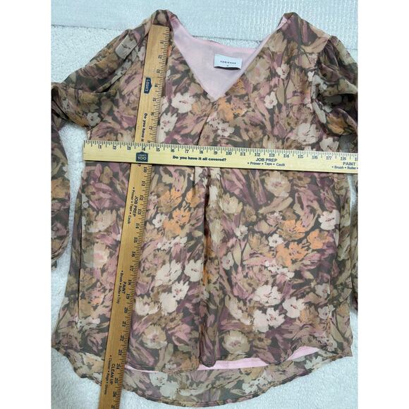Adrienne Floral Chiffon Blouse Women M Sheer V-Neck Balloon Sleeve Romantic Boho - Picture 6 of 6